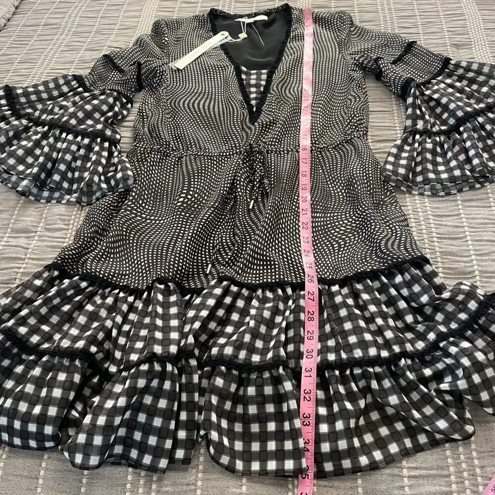 Jonathan Simkhai Dress Mixed Media Black White silk Blend Size XS Romance Flowy - Picture 7 of 10